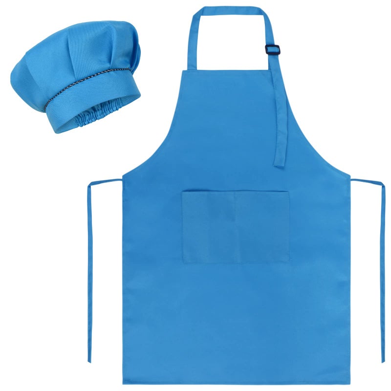 SUNLAND Kids Apron And Hat Set Children Chef Apron For Cooking Baking Painting (Blue  M)